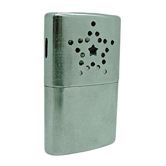Platinum Hand Warmer Silver Tone Standard Star Design Pocket Size Reusable ~3x2" - Picture 1 of 11